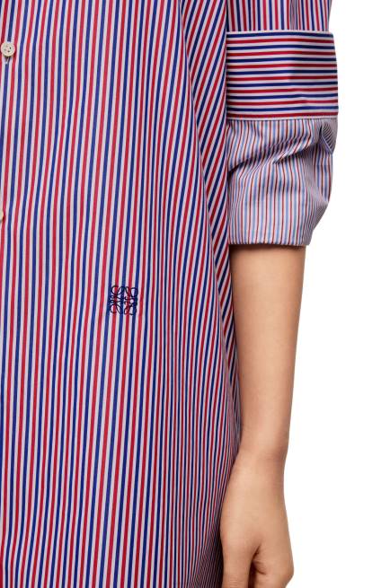 Blue/Red Turn-up shirt dress in striped cotton Loewe 84PR1035 Women