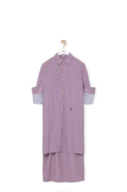 Blue/Red Turn-up shirt dress in striped cotton Loewe 84PR1035 Women