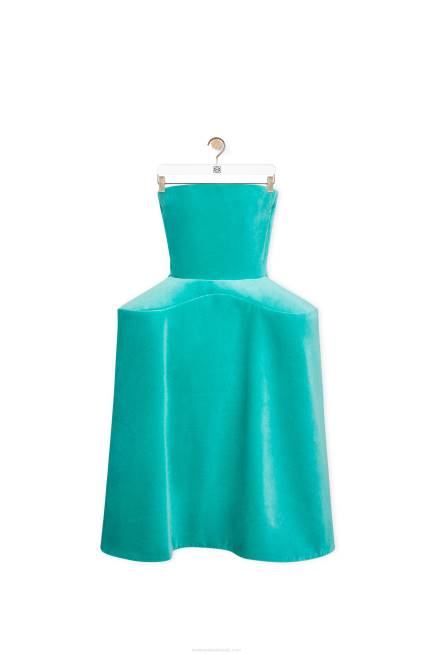 Caribbean Blue Peplum bustier dress in cotton velvet Loewe 84PR1064 Women