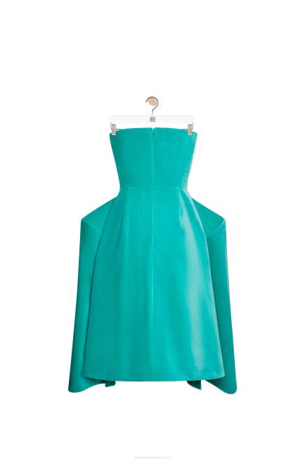 Caribbean Blue Peplum bustier dress in cotton velvet Loewe 84PR1064 Women