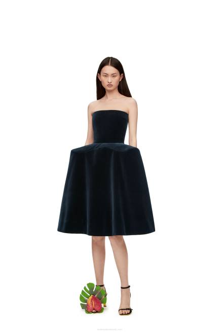 Dark Blue Peplum bustier dress in cotton velvet Loewe 84PR1061 Women
