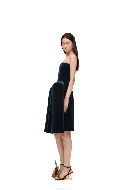 Dark Blue Peplum bustier dress in cotton velvet Loewe 84PR1061 Women