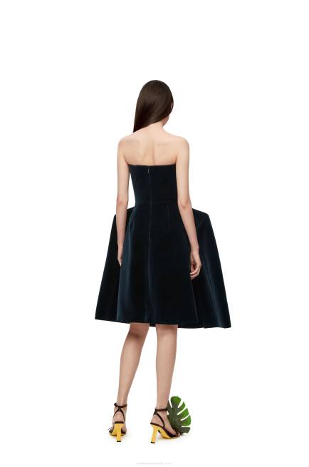 Dark Blue Peplum bustier dress in cotton velvet Loewe 84PR1061 Women