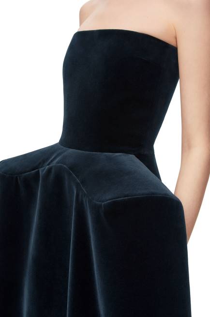 Dark Blue Peplum bustier dress in cotton velvet Loewe 84PR1061 Women