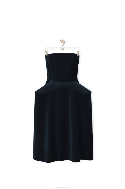 Dark Blue Peplum bustier dress in cotton velvet Loewe 84PR1061 Women