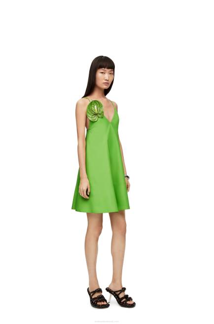 Fluo Green Anthurium strappy dress in nappa Loewe 84PR1067 Women