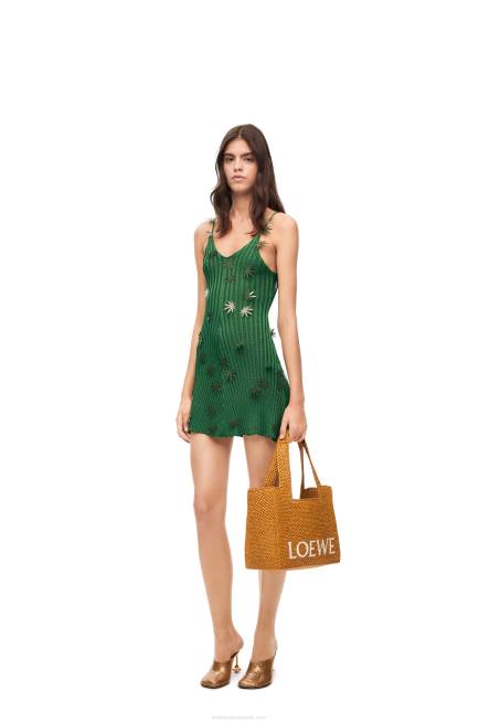 Forest Green Leaf strappy dress in viscose Loewe 84PR1043 Women