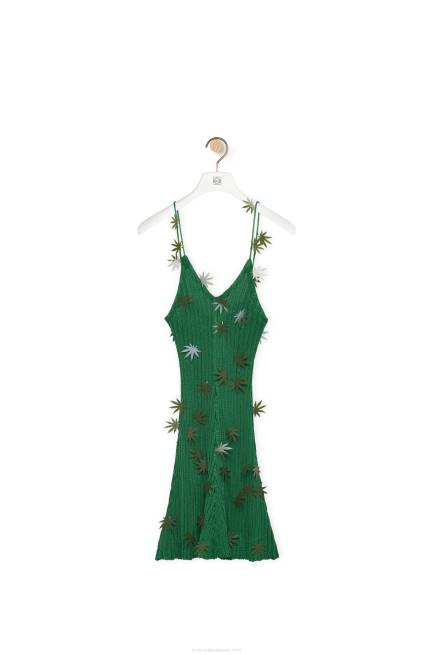 Forest Green Leaf strappy dress in viscose Loewe 84PR1043 Women