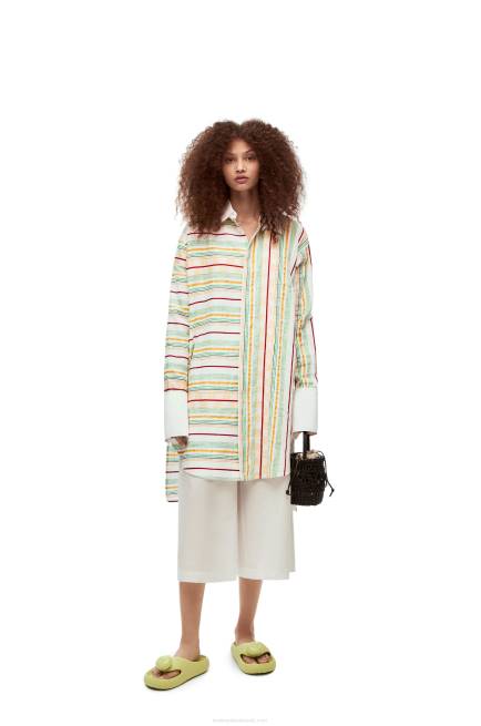 Green/Red Stripe shirt dress in cotton, linen and silk Loewe 84PR1052 Women