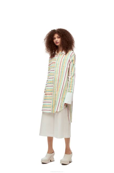 Green/Red Stripe shirt dress in cotton, linen and silk Loewe 84PR1052 Women
