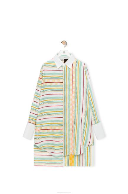 Green/Red Stripe shirt dress in cotton, linen and silk Loewe 84PR1052 Women