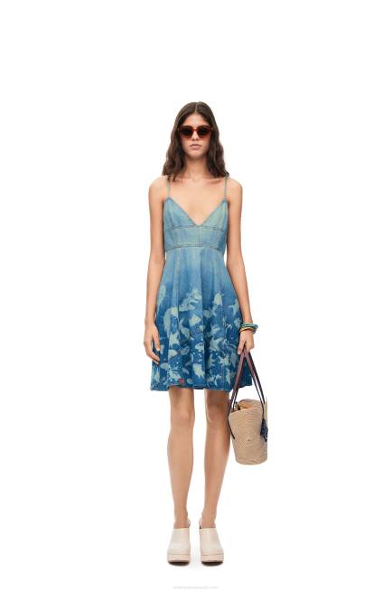 Light Blue/White Fish strappy dress in denim Loewe 84PR1046 Women