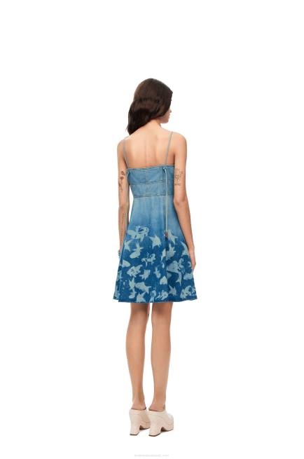 Light Blue/White Fish strappy dress in denim Loewe 84PR1046 Women