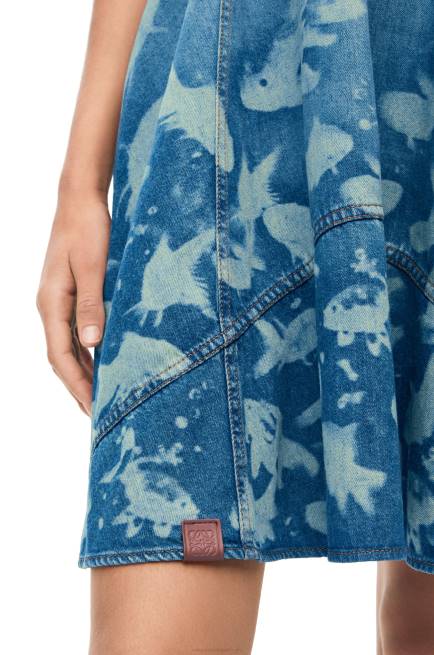 Light Blue/White Fish strappy dress in denim Loewe 84PR1046 Women