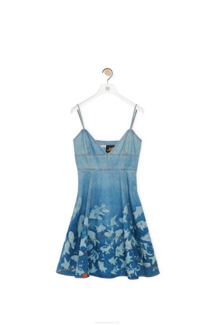 Light Blue/White Fish strappy dress in denim Loewe 84PR1046 Women