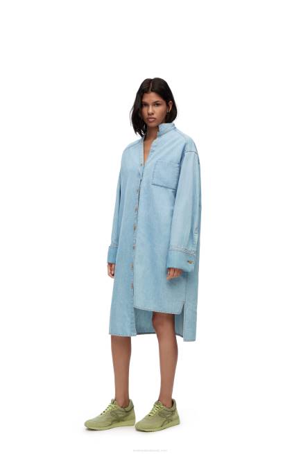 Light Denim Asymmetric shirt dress in cotton blend denim Loewe 84PR1094 Women