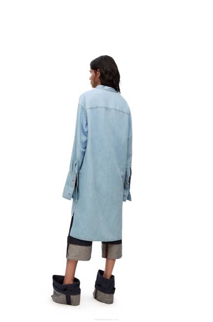 Light Denim Asymmetric shirt dress in cotton blend denim Loewe 84PR1094 Women