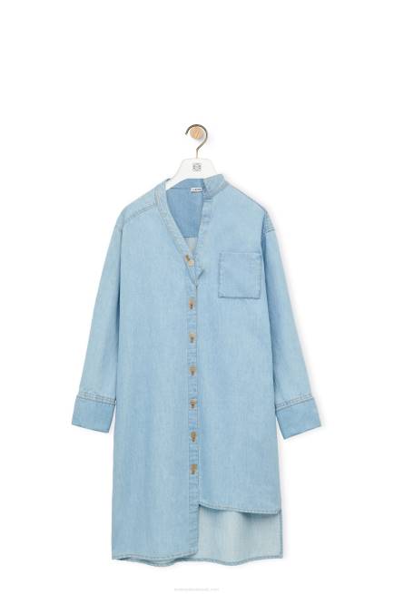 Light Denim Asymmetric shirt dress in cotton blend denim Loewe 84PR1094 Women