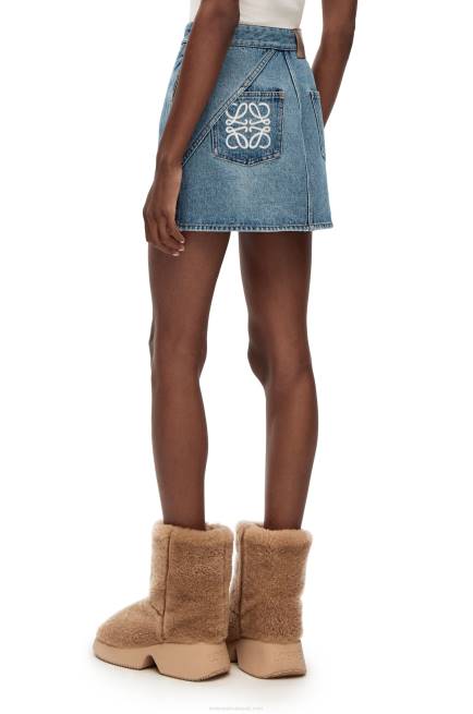 Mid Blue Denim Anagram mini skirt in denim Loewe 84PR1186 Women