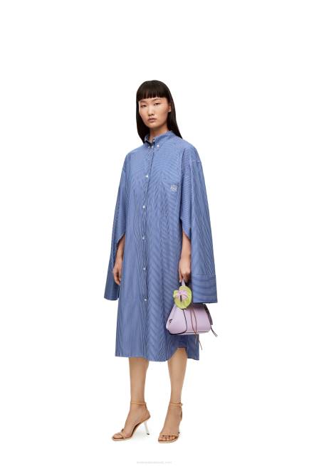 Navy/White Elongated shirt dress in striped cotton poplin Loewe 84PR1087 Women