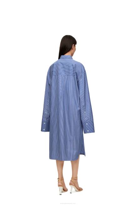 Navy/White Elongated shirt dress in striped cotton poplin Loewe 84PR1087 Women
