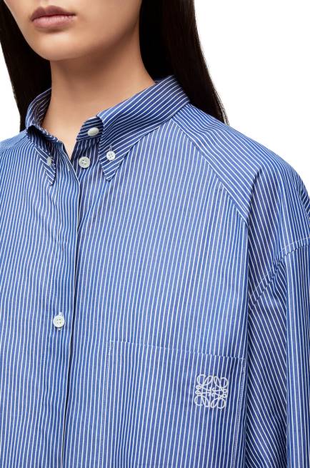 Navy/White Elongated shirt dress in striped cotton poplin Loewe 84PR1087 Women