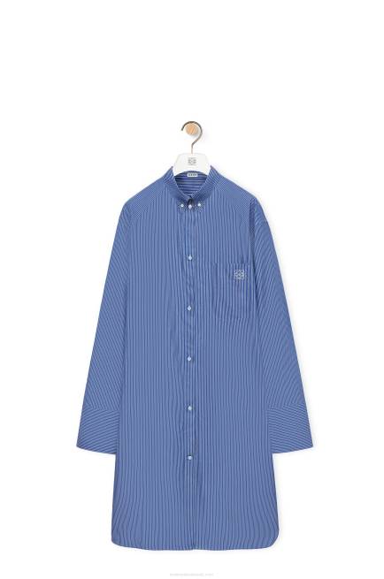 Navy/White Elongated shirt dress in striped cotton poplin Loewe 84PR1087 Women