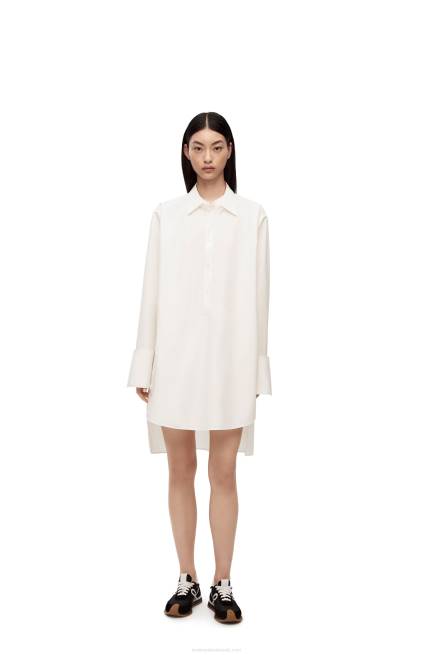 Optic White Deconstructed shirt dress in cotton Loewe 84PR1095 Women