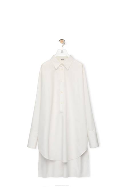 Optic White Deconstructed shirt dress in cotton Loewe 84PR1095 Women