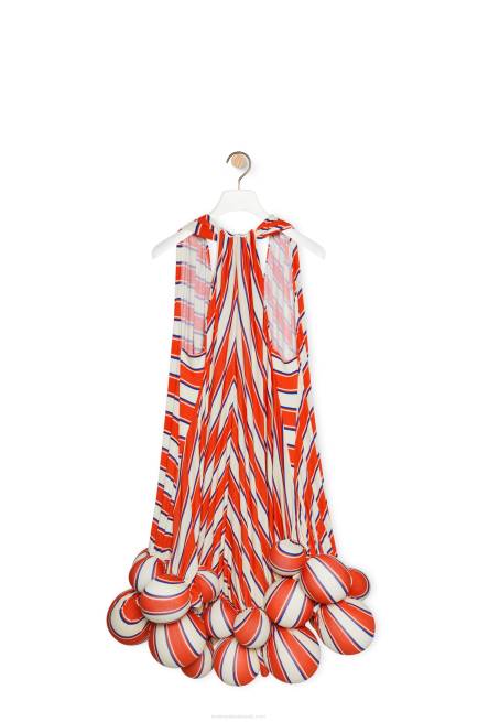 Orange/White Stripe pom pom dress in viscose Loewe 84PR1088 Women