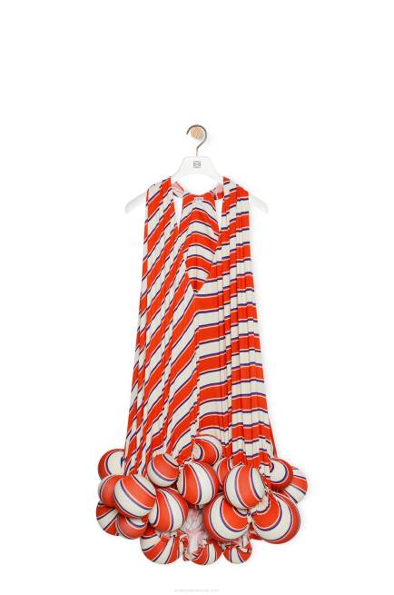 Orange/White Stripe pom pom dress in viscose Loewe 84PR1088 Women