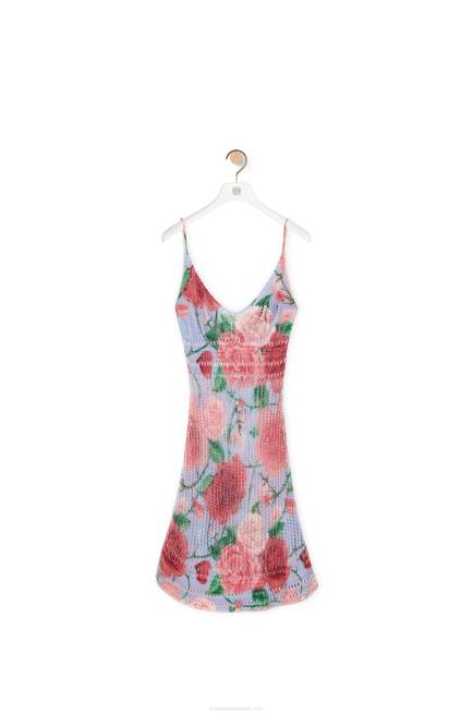 Pink Multitone Roses strappy dress in viscose Loewe 84PR1047 Women