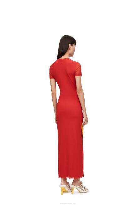 Red Anthurium dress in semi sheer mesh Loewe 84PR1068 Women