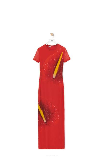 Red Anthurium dress in semi sheer mesh Loewe 84PR1068 Women