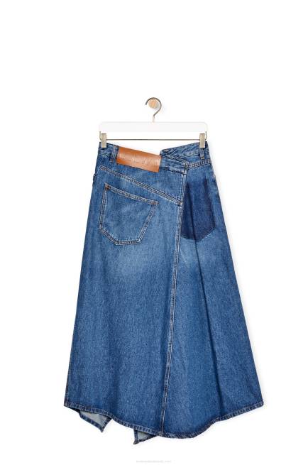 Sporty Blue Deconstructed midi skirt in denim Loewe 84PR1188 Women