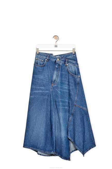 Sporty Blue Deconstructed midi skirt in denim Loewe 84PR1188 Women