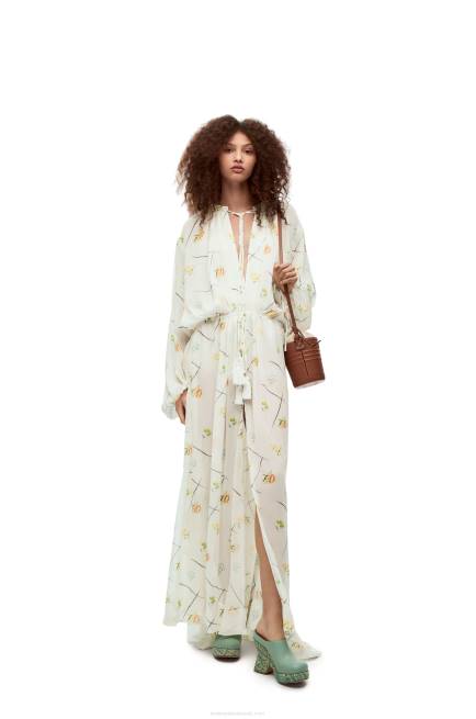 White/Multicolor Flower maxi dress in viscose and silk Loewe 84PR1055 Women