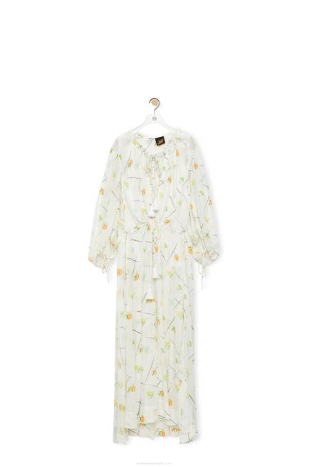 White/Multicolor Flower maxi dress in viscose and silk Loewe 84PR1055 Women
