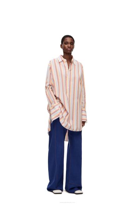 Yellow/Blue/Orange Stripe deconstructed shirt dress in cotton Loewe 84PR1096 Women