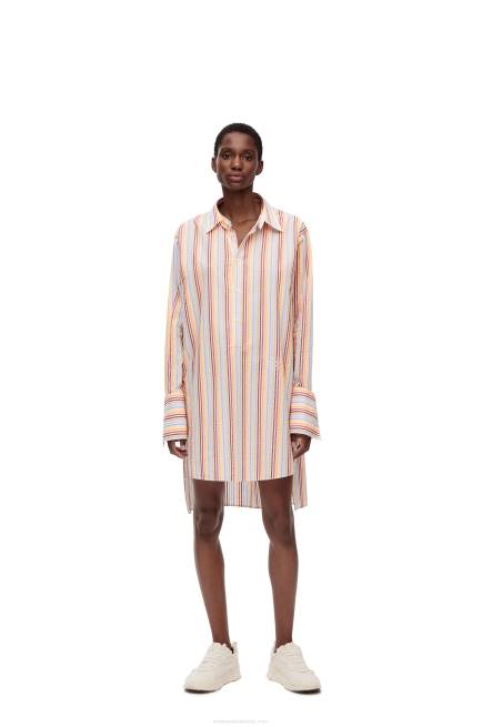 Yellow/Blue/Orange Stripe deconstructed shirt dress in cotton Loewe 84PR1096 Women