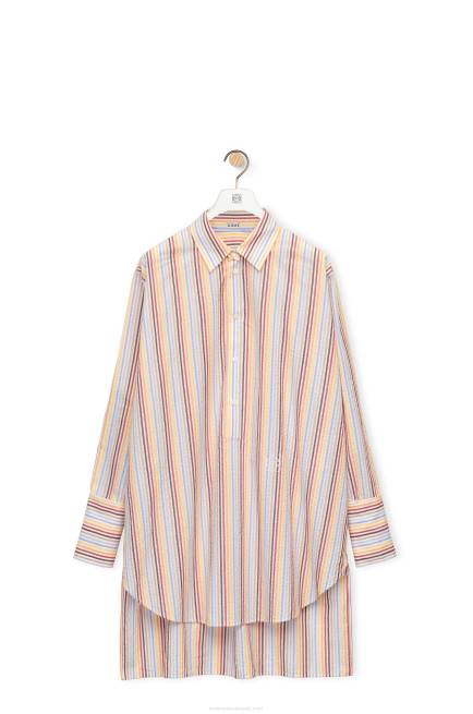 Yellow/Blue/Orange Stripe deconstructed shirt dress in cotton Loewe 84PR1096 Women
