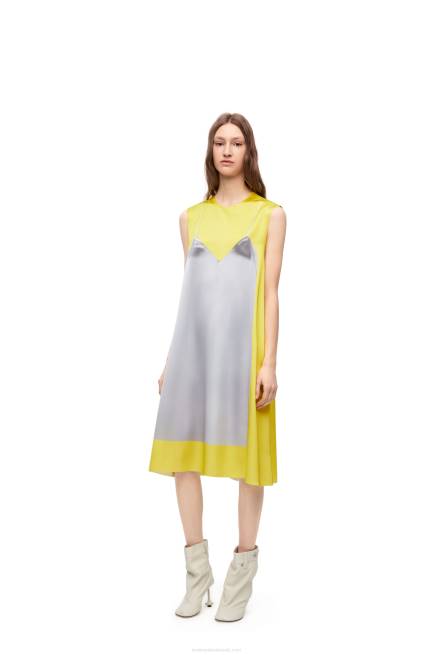 Yellow/Grey A-line dress in technical satin Loewe 84PR1033 Women