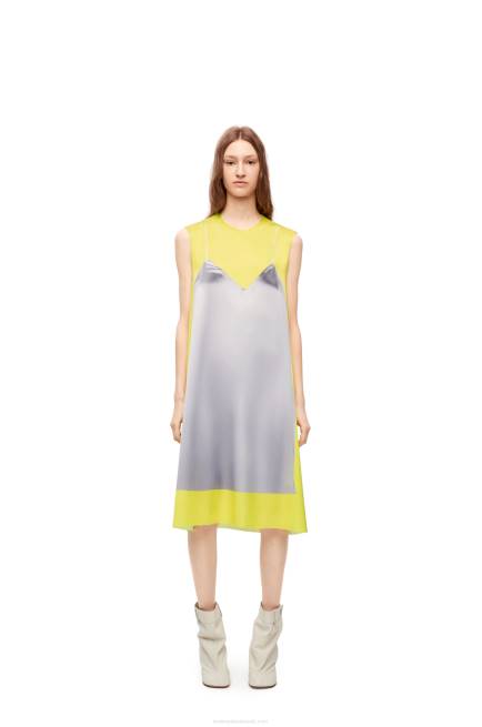 Yellow/Grey A-line dress in technical satin Loewe 84PR1033 Women