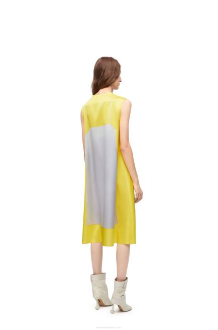 Yellow/Grey A-line dress in technical satin Loewe 84PR1033 Women