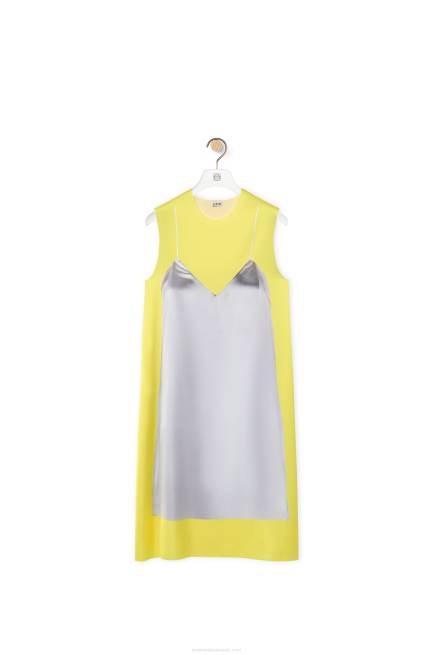 Yellow/Grey A-line dress in technical satin Loewe 84PR1033 Women