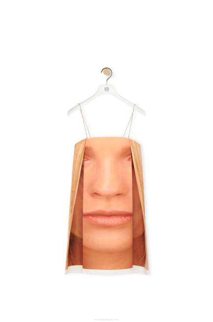 Yellow/Multicolour Face print strappy dress in technical duchesse satin Loewe 84PR1089 Women