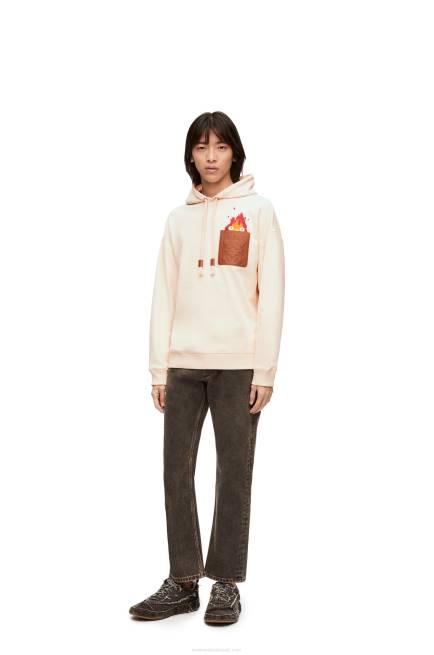 Ecru Calcifer leather patch hoodie in cotton Loewe 84PR842 Women