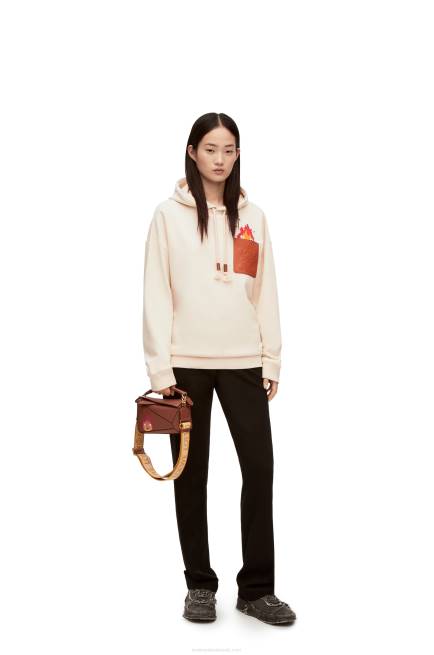 Ecru Calcifer leather patch hoodie in cotton Loewe 84PR842 Women