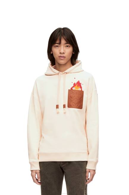Ecru Calcifer leather patch hoodie in cotton Loewe 84PR842 Women