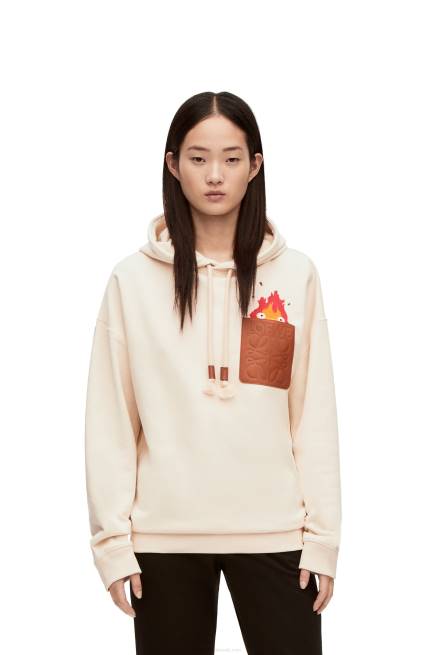 Ecru Calcifer leather patch hoodie in cotton Loewe 84PR842 Women
